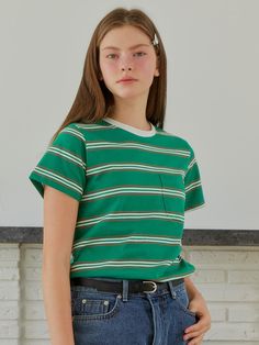 This is a feminine and casual top by ANOETIC that is made out of high quality and sturdy material. With distinctive mood of the design and comfortable wear, you can style it for your casual daily outfit.- Trendy stripe pattern overall- ANOETIC gold logo embellishment detail- Trendy and feminine mood Casual Striped Collar Crew Neck Top, Casual Crew Neck Top With Striped Collar, Casual Cotton Tops With Striped Hem, Casual Cotton T-shirt With Striped Sleeves, Casual Tops With Striped Hem For Everyday, Casual Horizontal Stripe Everyday Tops, Casual T-shirt With Striped Collar For Summer, Casual T-shirt With Contrast Stripes, Relaxed Fit, Trendy Horizontal Stripe T-shirt For Spring