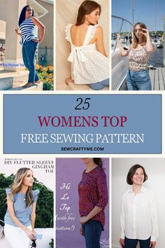 women's top sewing patterns with text overlay that reads 25 womens top free sewing pattern