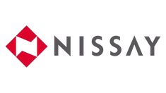 the nissay logo is shown in grey, red and gray letters on a white background