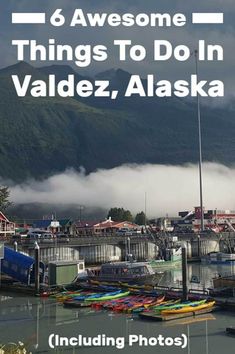 there are many boats in the water with mountains in the background and text overlay that says 6 awesome things to do in valdez, alaska including photos