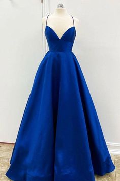 Simple V Neck Backless Royal Blue Satin Long Prom Dresses, V Neck Royal Blue Formal Graduation Evening Dresses Royal Blue Satin Prom Dress, Satin Long Prom Dress, Royal Blue Evening Dress, Royal Blue Prom Dresses, Graduation Dresses, Blue Evening Dresses, Backless Prom Dresses, Dresses Royal, فستان سهرة