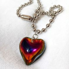 Rainbow Mood Color Heart Chunky Chain Choker Necklace New With Defects, Some Scratches On The Back With Defects Chunky Heart Necklace, Rice Bead Necklace, Red Pendant Necklace, Clear Crystal Necklace, Blue Pendant Necklace, Swarovski Crystal Hearts, Mood Colors, Color Heart, Red Pendants