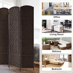 four panel room divider with different types of furniture