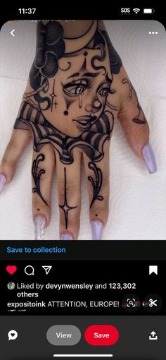 a hand with tattoos on it that is being used as an app for the internet