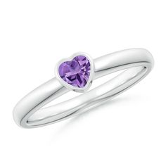 Make a promise of love and care with this charming heart amethyst solitaire ring. The amethyst is bezel set on a lustrous platinum band and captures attention with its intense purple hue. Fine Jewelry Purple Amethyst Ring For Valentine's Day, Purple Amethyst Heart Cut Ring For Valentine's Day, Valentine's Day Purple Amethyst Promise Ring, Purple Amethyst Ring For Valentine's Day, Purple Amethyst Birthstone Ring For Valentine's Day, Purple Heart Cut Amethyst Birthstone Ring, Purple Amethyst Heart-cut Birthstone Ring, Purple Amethyst Heart Cut Birthstone Ring, Purple Amethyst Heart-cut Ring