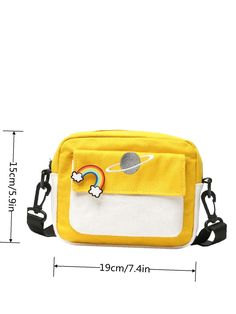 Bag For Love - Colorblock Cartoon Decor Square Bag - Women Crossbody Product Description Color Yellow Strap Type Adjustable Pattern Type Plain Style Preppy Bag Size Mini Quantity 1 piece Details Embroidery Magnetic No Type Square Bag Composition 100% Cotton Material Canvas Size Chart INCH CM Size Bag Width Bag Height Bag Length Strap Length one-size 2.4 5.9 7.5 45.3 Size Bag Width Bag Height Bag Length Strap Length one-size 6 15 19 115 Similar Products h2 { text-align: center; } .red-box { width Yellow Rectangular Canvas School Bag, Rectangular Yellow Canvas School Bag, Rectangular Patchwork Shoulder Bag For School, Cartoon Decor, Preppy Bags, Estilo Preppy, Plain Style, Style Preppy, Save The Planet