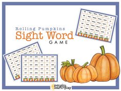 a printable sight word game with pumpkins on the front and bottom, along with two