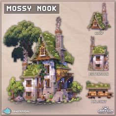 a map of mossy hook with lots of trees and buildings on it's sides