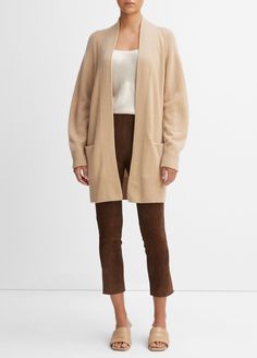 Cashmere Open-Front Cardigan in Cardigans | Vince Oversized Knit Cardigan, Shawl Collar Cardigan, Cardigan Knit, Cashmere Shawl, Casual Evening, Collar Cardigan, Scarf Headband, Oversized Cardigan, Cardigan Fashion