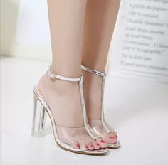 Heels:+>8cm. Color:+Color+1（Silver）.+Color+2(+black).+ Free+Shipping. Tips+for+ordering+steps: 1)+Choose+size. 2)+Indicate+color+in+your+order.+ Transparent Heels Sandals, Cheap High Heels, Summer Pumps, Sandals High Heels, Transparent Heels, Strap Sandals Women, Jelly Shoes, Buckle Sandals, T Strap Sandals