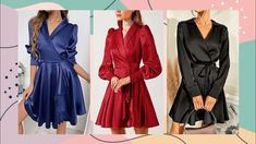 Satin Skater Dress, Skater Dresses, Skater Dress, Designer Dresses, Wrap Dress, Dresser, Shirt Dress, Long Sleeve Dress