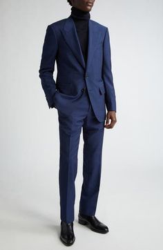 Look your best no matter the event in this Italian-tailored suit cut in a modern silhouette from finely woven cotton-and-silk poplin. Jacket has two-button closure; peaked lapels; four-button cuffs; chest welt pocket; front flap pockets; ticket pocket; back vent Pants have zip fly with hook-and-bar closure; adjustable waist; front slant pockets; back button-welt pockets Unhemmed Jacket is partially lined 60% cotton, 40% silk Dry clean Made in Italy Designer Clothing Tailored Blue Cotton Blazer, Blue Suits With Concealed Placket For Work, Modern Fitted Suit With Concealed Placket, Fitted Blue Suit With Pockets, Blue Fitted Suits With Pockets, Fitted Blue Suits With Pockets, Formal Cotton Suits With Pockets, Semi-formal Slim Fit Linen Suits, Blue Fitted Linen Suit