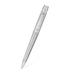 a silver pen on a white background