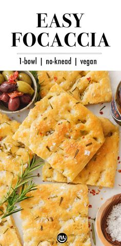 easy focaccia - low i no - knead / vegan recipe