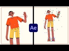 an animated man is shown in two separate screens, with the same image being viewed from different angles