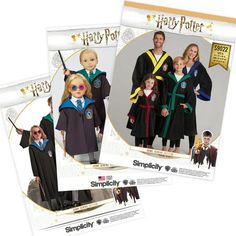 two harry potter costumes are shown in three different pictures, one is for children and the other is for adults