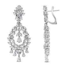 With timeless design and dazzling diamonds, these earrings are a showstopper. Diamonds Shapes: Round, Marquise & Pear Total Diamond Weight: 11.18 ct Diamond Color: G - H Diamond Clarity: VS (Very Slightly Included) Metal: 18K White Gold Metal Wt: 26 gms Setting: Prong Set Length: 2.5 Inches (6.35 cm)Non Threaded Post + Omega Back & Push Back Closure Diamond Chandelier Earrings With Brilliant Cut For Anniversary, Dazzling Marquise Diamond Earrings For Formal Events, Anniversary Diamond Chandelier Earrings With Brilliant Cut, Glamorous Diamond Bridal Earrings With Brilliant Cut, Glamorous Brilliant Cut Diamond Earrings, Luxury Pear-shaped Chandelier Earrings For Formal Events, Glamorous Bridal Earrings, Diamond With Brilliant Cut, Dazzling Diamond Chandelier Earrings For Formal Occasions, Formal Diamond Cut Chandelier Earrings