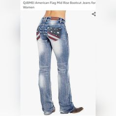 Brand New American Flag Jeans! Only Tried On; Never Worn. Too Big For Me. Ladies Size Medium. American Flag Jeans, Flag Jeans, Print Jeans, American Flag Print, Printed Jeans, Jeans Color, Long Pants, Colored Jeans, Jeans And Boots