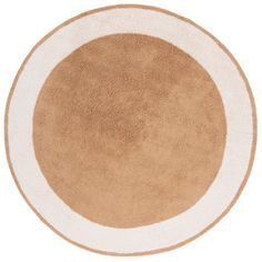 a brown and white area rug on a white background with an oval design in the center