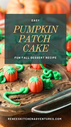 Easy Pumpkin Patch Cake in pan ready to serve. Chocolate Cake And Frosting, Pumpkin Patch Cake, Fun Fall Desserts, Holiday Cake Recipes, Dirt Cake, Homemade Chocolate Cake, Decadent Chocolate Cake, Homemade Gravy, Sheet Cake Recipes