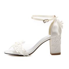 Shop White Satin Embroidered Lace Wedding Sandals Flower Chunky Heel Bridal Shoes color White for Party, Travel, Wedding, Work with worldwide Free shipping & Free return. Spring Wedding Closed-toe Shoes, Spring Wedding Closed Toe Shoes, Spring Wedding Heels With Floral Embroidery, Summer Lace Wedding Shoes With Low Heel, Wedding Heels With Floral Embroidery And Round Toe, Summer Wedding Heels With Floral Embroidery, Summer Wedding Block Heels With Heel Strap, Summer Wedding Shoes With Block Heel, Summer Wedding Open Toe Block Heels