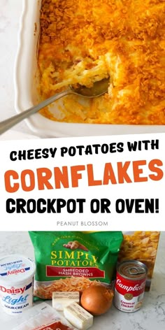 cheesy potatoes with cornflakes and crockpot or oven is the perfect side dish