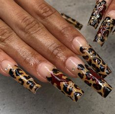 Acrylic Nail Designs Coffin, Cheetah Print Nails, Drip Nails, Dope Nail Designs, Leopard Nails, Long Acrylic Nails Coffin, Gem Nails, April 3