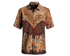 Madura Batik Shirt 100% handmade from the Indonesian island of Madura : Customise shirt size Patterned Batik Print Tops With Short Sleeves, Patterned Short Sleeve Tops With Batik Print, Casual Short Sleeve Batik Print Shirt, Traditional Printed Shirt For Vacation, Short Sleeve Patterned Shirt With Batik Print, Brown Cotton Hawaiian Shirt With Short Sleeves, Traditional Short Sleeve Shirt For The Beach, Traditional Short Sleeve Shirt For Beach, Casual Cotton Shirt With Motif