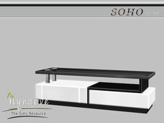 a black and white coffee table sitting on top of a shelf