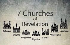 the seven churches of revelation are shown in black and white on a gray background