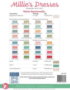 the miller's dressers pattern is shown in color and size, with different patterns