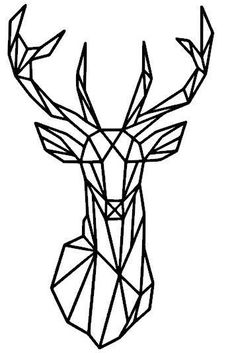 a black and white drawing of a deer's head with geometric lines on it