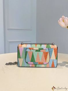 BirdinBag - Chic Color-Blocked Crossbody Bag with Chain Strap in PU Material Trendy Rectangular Wallet On Chain With Detachable Strap, Multicolor Rectangular Flap Bag With Detachable Strap, Daily Use Rectangular Wallet On Chain, Multicolor Crossbody Flap Bag, Multicolor Shoulder Box Bag, Chic Multicolor Clutch With Chain Strap, Chic Multicolor Crossbody Box Bag, Chic Multicolor Square Box Bag, Multicolor Bags With Chain Strap For Daily Use