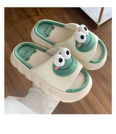 43584966164668|43584966197436|43584966230204 Frog Slippers, Frog House, Cartoon Cow, Frog Design, Home Slippers, Wrap Around Dress, Fabric Shoes, Womens Slides, Cozy Home