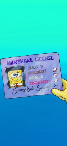 a cartoon character holding up a card with the words milkshake license on it