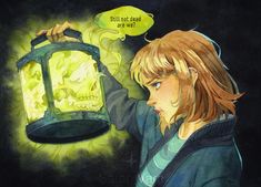 a drawing of a girl holding a lantern in front of her face with the caption saying, still not legal are we?