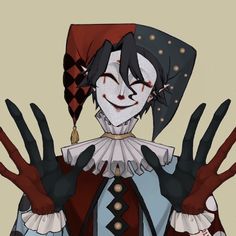 a drawing of a creepy clown holding his hands up