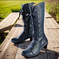 Category:Boots; Upper Materials:Faux Leather; Season:Fall,Winter; Heel Type:Kitten Heel; Gender:Women's; Toe Shape:Round Toe; Type:Mid Calf Boots; Style:Vintage,Casual,Fashion,Elegant; Heel Height(inch):1-2; Outsole Materials:MD (Phylon); Occasion:Daily,Outdoor; Closure Type:Lace-up; Pattern:Solid Color; Listing Date:11/09/2023; 2024 Trends:Brogue,Plus Size,Heel Boots,Button Boots; Heel Height:Mid Heel Fall Heel, Button Boots, Gothic Boots, Boots Heel, 2023 Trends, Boots Style, Faux Leather Boots, Victorian Lace, Vintage Boots