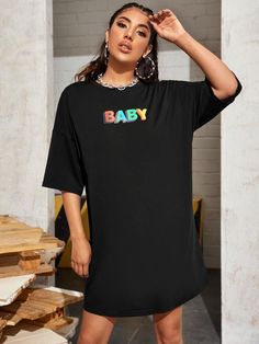 Hype Clothing, Graphic Tee Dress, Youtube Instagram, Round Neck Dresses, Tee Dress, Women Dresses, Dress P, Drop Shoulder, Tshirt Dress