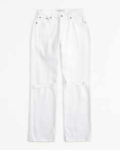 Women's Curve Love Low Rise Baggy Jean | Women's Bottoms | Abercrombie.com Trendy White Distressed Jeans, White Ripped Mid-rise Bottoms, White Distressed Straight Leg Bottoms, White High Rise Ripped Jeans, Trendy White Ripped Jeans, White Mid-rise Ripped Jeans, White Distressed Mid-rise Bottoms, White Ripped Jeans For Summer, White Summer Jeans With Five Pockets