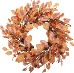 a wreath with leaves and berries on it