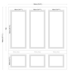 the size and width of a window with four panes on one side, two windows in