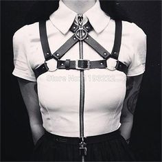 Harness Outfit, Goth Gifts, Alice Dress, How To Impress, Leather Corset Belt, Harness Fashion, Leather Bustier, Shoulder Belt, Collar Choker