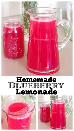 homemade blueberry lemonade in a pitcher with the recipe