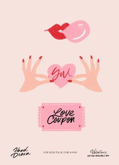 two hands reaching out to each other with the words love coup on them and a pink background