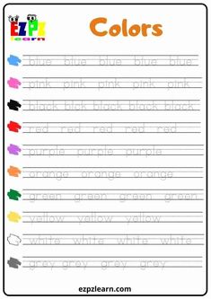 the printable worksheet for kids to practice their handwriting and writing skills, including colors