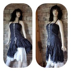 Pagan lace up corset wrinkle dress This 2 piece costume consists of black lace up wrinkles dress upcycled by me and a white vintage cotton skirt.  Fits bust up to 33 inches  See measurements on photo please  Great vintage condition Gothic Lace, Lace Up Corset, Witch Costume, Skirt Fits, Women's Costumes, Cotton Skirt, Vintage Cotton, White Vintage, Black Lace