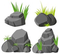 various rocks and grass on a white background