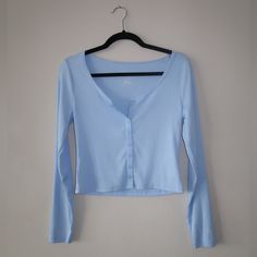 Light Blue, Button Up, New With Tags, Long Sleeve Blue Buttoned Tops For Day Out, Light Blue Everyday Tops With Buttons, Everyday Blue Tops With Buttons, Everyday Light Blue Tops With Buttons, Trendy Blue Tops With Snap Buttons, Everyday Blue Button-up Tops, Blue Shirt Women, Oversized Button Down Shirt, Tie Front Cardigan