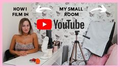 a woman sitting at a desk in front of a wall with butterflies on it and the words how i small room youtube